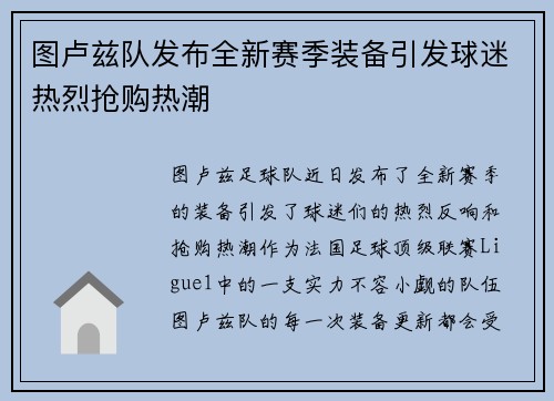 图卢兹队发布全新赛季装备引发球迷热烈抢购热潮